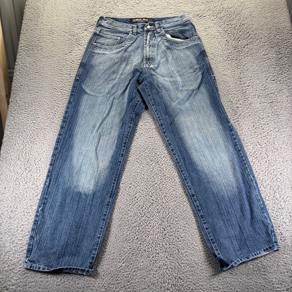 Vintage Koman Jeans Mens 34x32 Blue Medium Wash Cotton Relaxed Baggy Denim